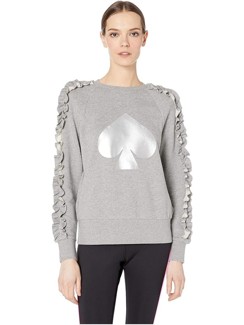 Kate Spade Spade Ruffle Pullover in Gray and Silver